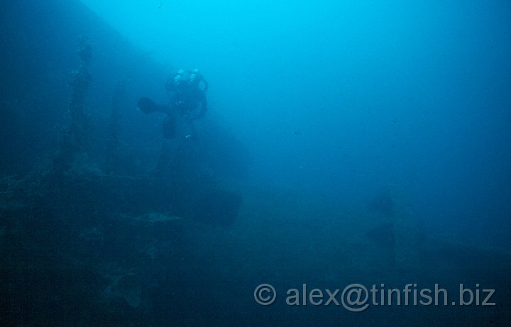 Starboard side.jpg - Swimming aft along the port side heading towards the crane